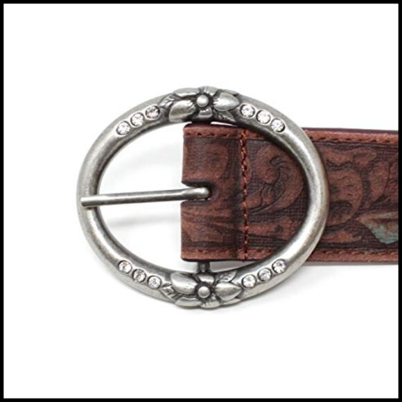 Distressed Leather Belt Rhinestone Buckle Western Boho Vintage Style Women main image 2